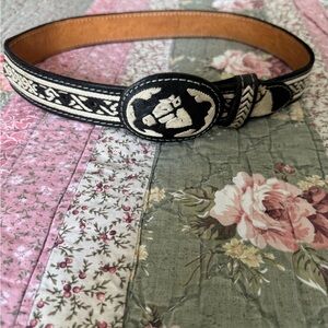 Vintage Hand Embroidered  Black and White Horse Belt sz S - M.